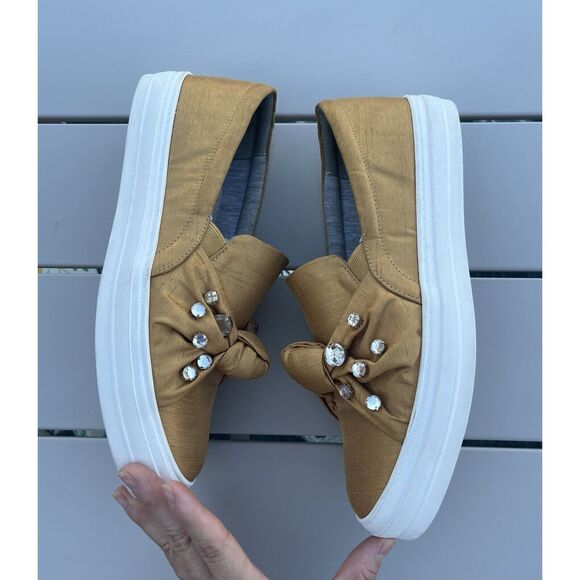 Nine West Orenda Fabric Embellished Slip On Sneakers - Size 8.5 - Mustard Yellow - Picture 6 of 11